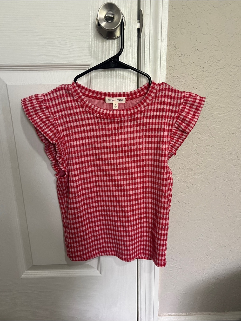 Moa moa Women’s Gingham Ruffle Sleeve Top